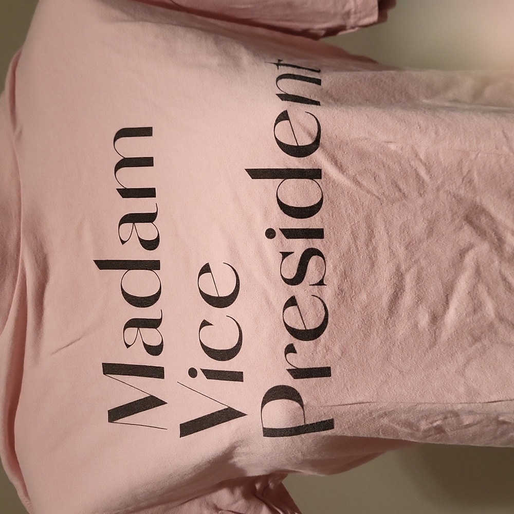 FINAL PRICE Madam Vice President short sleeve tee, pink, black lettering medium